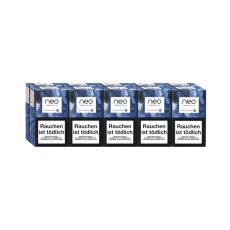 Stange Neo Tabaksticks Brillant Switch. Zehn Packungen blau-weiß marmoriert mit Neo Logo.