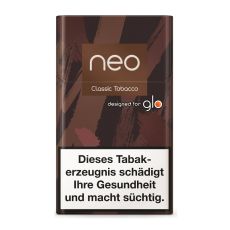 Packung Tabaksticks Neo Classic Tobacco. Braun-schwarz mamorierte Schachtel mit Neo und Glo Logo.