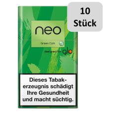 Stange Neo Tabaksticks Green Click. Grün-marmorierte Packung mit Neo und Glo Logo und 10 Stück Buttom.