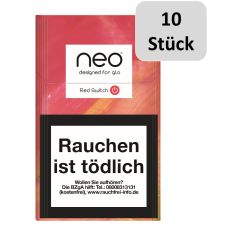 Stange Neo Tabaksticks Red Switch. Rot-gemusterte Packung mit Neo und Glo Logo und 10 Stück Buttom.