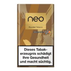 Packung Neo Tabaksticks Rounded Tobacco in braun-ocker-beige mamoriert mit Tabakblätter.