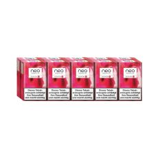 Stange Neo Tabaksticks Scarlet Click. Zehn Packungen rosa-rot-weiß mit Neo Logo.