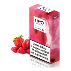 Packung Neo Scarlet Click Tabaksticks rosa-weiß-rot marmoriert mit Früchten.