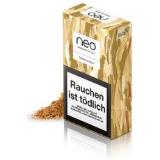 Packung Neo Tabaksticks Tobacco Gold beige-olivegrün gemustert mit Tabak.