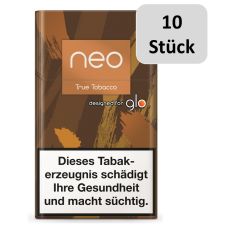 Stange Neo Tabaksticks TrueTobacco. Braun-ocker-beige mamoriert Schachtel mit goldenem Neo Logo und 10 Stück Botton.