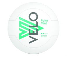 Dose Velo Kautabak Velo Polar Mint Medium 14g mit 20 Stück Chew Bags. 20 Stück Nikotin Pouches Velo Polar Mint Medium in der 14g Kunststoffdose.