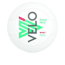 Dose Velo Kautabak Velo Polar Mint Strong 14g mit 20 Stück Chew Bags. 20 Stück Nikotin Pouches Velo Polar Mint Strong in der 14g Kunststoffdose.