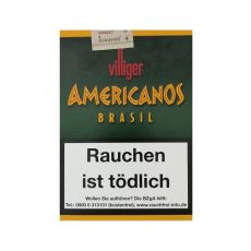 Packung Villiger Zigarren Americanos Brasil. Grün-orange Schachtel mit organger Americanos Aufschrift.
