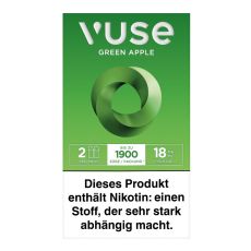 Packung Vuse Liquid Pods Green Apple. Grüne Schachtel mit Kreis und weißer Vuse Aufschrift.