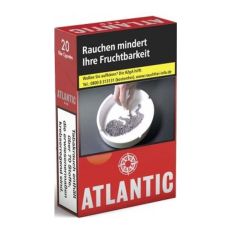 Packung Zigaretten Atlantic Red. Rote Schachtel mit weißem Atlantic Logo mit Stern.