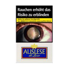 Schachtel Auslese De Luxe Filterzigaretten mit einem Packungsinhalt von 20 Zigaretten. Auslese De Luxe Zigaretten Stange mit 10 Packungen.