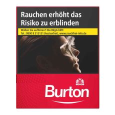 Schachtel Zigaretten Burton Original Rot XXXL. Rote Packung mit weißem Burton Logo.