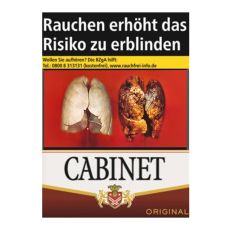 Schachtel Zigaretten Cabint Original 20 Stück. Braun-weiße Packung mit schwarzem Cabinet Logo.