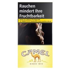 Schachtel Zigaretten Camel yellow 100 Long 30 Stück. Gelbe Packung mit Camel Logo und Kamel.