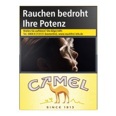 Schachtel Zigaretten Camel Yellow L. Gelbe Packung mit Camel Logo und braunem Kamel.