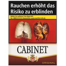Schachtel Zigaretten Cabinet Original. Große braun-weiße Packung mit Cabinet Wappen und Löwen.