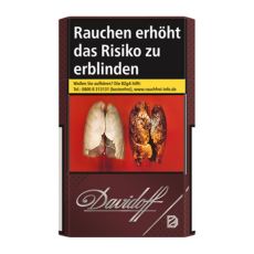 Schachtel Zigaretten Davidoff Classic 20 Stück. Dunkelbraune Packung mit silbernen Davidoff Logo.