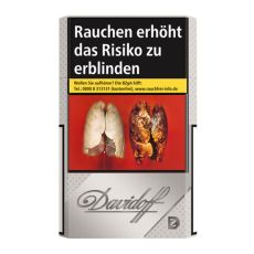 Schachtel Zigaretten Davidoff Silver 20 Stück. Silberne Packung mit dunkelgrauem Davidoff Logo.