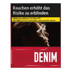 Packung Zigaretten Denim rot XXL. Rote Packung mit weißer Denim Aufschrift.