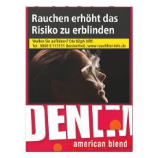 Schachtel Zigaretten Denim Red XXL. Rote Packung mit Punkten und großer weißer Denim und american blend Aufschrift.