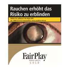 Schachtel ZIgaretten Fair Play Gold XXL Giga. Weiß-goldene Packung mit schwarzem Fair Play Logo.