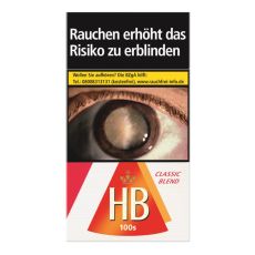 Schachtel HB Zigaretten Classic Blend 100 Long mit einem Packungsinhalt von 20 Zigaretten, HB Zigaretten Classic Blend 100 Long Stange mit 10 Packungen.