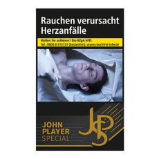 Schachtel Zigaretten John Player Special black. Schwarze Packung mit goldenem JPS Logo.