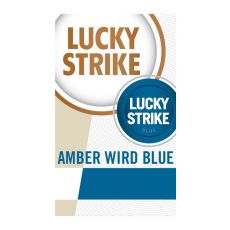 Schachtel Zigaretten Lucky Strike Amber Giga. Goldenen Packung mit weißem Lucky Strike Logo und Auge.