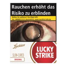 Schachtel  Zigaretten Lucky Strike Original rot 24 Stück. Weiße Schachtel mit rot-goldenem Lucky Strike Logo.