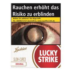 Schachtel Zigaretten Lucky Strike Original rot 24 Stück. Weiße Schachtel mit rot-goldenem Lucky Strike Logo.
