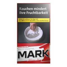 Schachtel Mark Adams No.1 Zigaretten rot / red 100 Long mit einem Packungsinhalt von 20 Filterzigaretten. Mark Adams No.1 Zigaretten rot / red 100 Long Stange mit 10 Packungen.