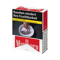 Schachtel Zigaretten Marlboro Mix 2XL 27 Stück. Weiß-rote Packunge mit Marlboro Aufschrift.
