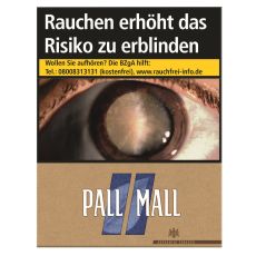 Schachtel Zigaretten Pall Mall Authentic blau Giga. Braune Packung mit blauen Streifen und weißem Pall Mall Logo.