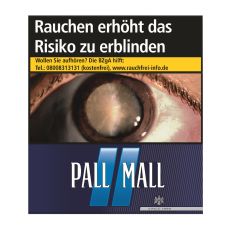 Schachtel Zigaretten Pall Mall blau Giga. Dunkelblaue Packung mit hellblauen Streifen und weißem Pall Mall Logo.