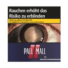 Schachtel Zigaretten Pall Mall rot Hercules. Dunkelblaue Packung mit roten Streifen und weißem Pall Mall Logo.