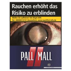 Schachtel Zigaretten Pall Mall rot Super. Dunkelblaue Packung mit roten Streifen und weißem Pall Mall Logo.