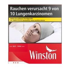 Schachtel Zigaretten Winston Red 6XL 54 Stück. Große Rote Packung mit weißem Winston Logo.