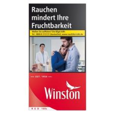 Schachtel Zigaretten Winston red Long 30 Stück. Schmale Rote Packung mit weißem Winston Logo.