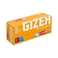 Packung Zigarettenhülsen Gizeh Full Flavor. Orange Packung mit weißer Gizeh Aufschrift und Gizeh Logo.