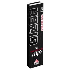 Packung Zigarettenpapier Gizeh Black King Size Slim + Tips. Schwarzes Heft mit roter King Size Slim und weißer +Tips Aufschrift.