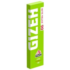 Packung GIZEH Zigarettenpapier Fine Extra Slim Green/Grün 66 Blatt. Heft mit 66 Blättchen Gizeh Fine Extra Slim Green/Grün Zigarettenpapier zum Drehen.