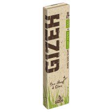 Packung Blättchen Gizeh Hanf & Gras King Size Slim + Tips. Beiges Heftchen mit Gras und dunkelbrauner Gizeh Aufschrift.