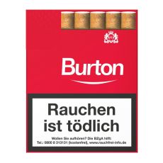 Schachtel Zigarillos Burton Original Rot XL. Große rote Packung mit weißer Burton Aufschrift und Logo.