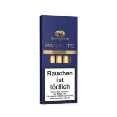 Packung Zigarren Dannemann Panalito 5 Stück. Blaue Packung mit goldener Aufschrift Panalito.