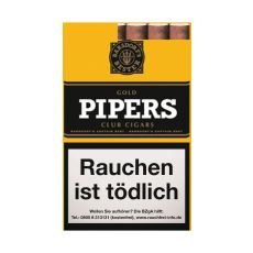 Packung Pipers Club Zigarren Gold / Vanilla. Gelbe Schachtel mit schwarze Banderole.