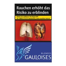 Schachtel Zigaretten Gauloises Blondes blau. Blaue Packung mit hellblau-weißem Gauloises Logo.