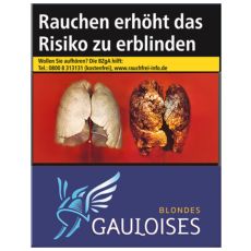 Schachtel Zigaretten Gauloises Blondes blau. Blaue Packung mit hellblau-weißem Gauloises Logo.