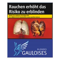 Schachtel Zigaretten Gauloises Blondes blau. Blaue Packung mit hellblau-weißem Gauloises Logo.