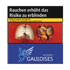 Schachtel Zigaretten Gauloises Blondes blau. Blaue Packung mit hellblau-weißem Gauloises Logo.