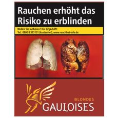 Schachtel Zigaretten Gauloises Blondes rot 36 Stück. Rote Schachtel mit gelb-weißem Gauloises Logo.